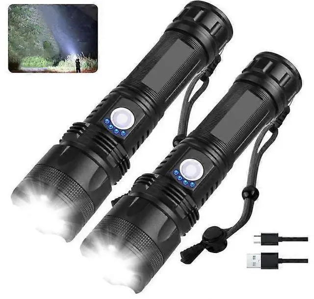 Main image of Ecocleanpath 900,000 Lumens Flashlight 2-Pack, 12H Rechargeable Waterproof LED Light for Camping & Home (Black)