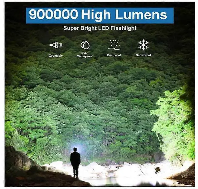 Alt view image 2 of 5 - Ecocleanpath 900,000 Lumens Flashlight 2-Pack, 12H Rechargeable Waterproof LED Light for Camping & Home (Black)