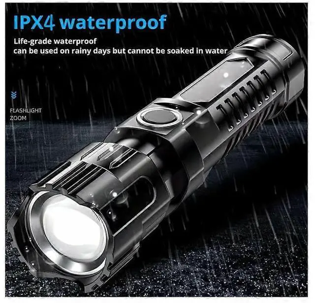 Alt view image 3 of 5 - Ecocleanpath USB Rechargeable LED Flashlight with Power Display, Multifunctional High-Lumen Gift (Black)