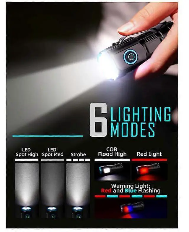 Alt view image 3 of 5 - Ecocleanpath 1200 Lumen USB Rechargeable Mini LED Flashlight, Compact EDC Pocket Light with Clip & Waterproof Design (Black)