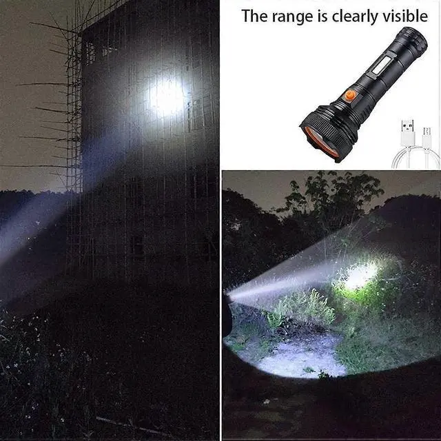 Alt view image 5 of 5 - Ecocleanpath 300W Super Bright Rechargeable LED Flashlight, 500 Lumens Zoomable Waterproof Handheld Light for Camping & Emergency