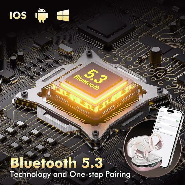 Alt view image 4 of 5 - BX17 Wireless Earbuds, 80H Playback, IPX7 Waterproof, Noise Cancelling Mic, LED Power Display - Black