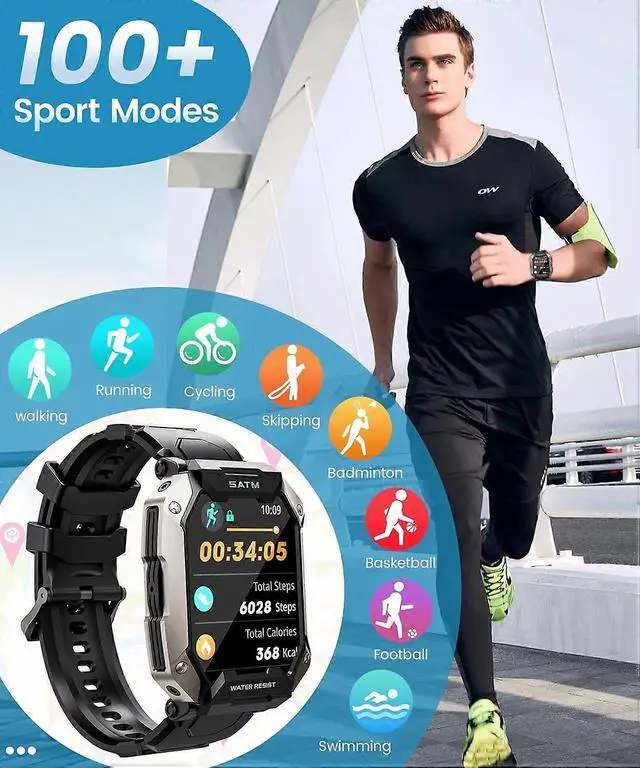 Alt view image 3 of 5 - Ecocleanpath Smart Watch for Men: Bluetooth Calls, 100+ Sports Modes, IP68 Waterproof, 80-Day Battery, Health Monitor