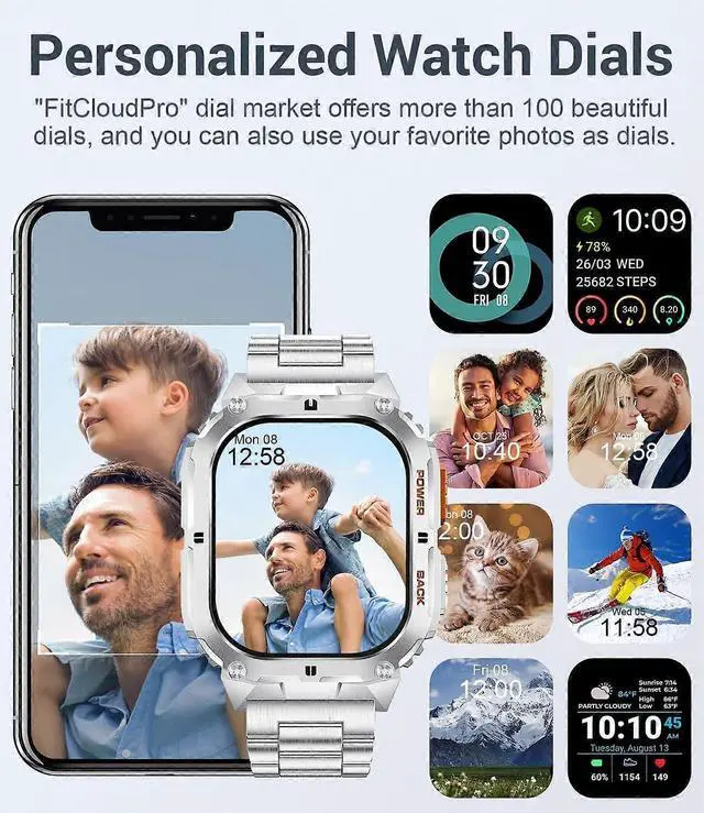 Alt view image 4 of 5 - Ecocleanpath 1.96" AMOLED Smart Watch with Bluetooth Calls, 100+ Sports Modes, Heart Rate/Sleep Monitor, 5ATM Waterproof for Android iOS