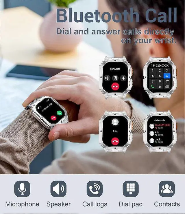 Alt view image 3 of 5 - Ecocleanpath 1.96" AMOLED Smart Watch with Bluetooth Calls, 100+ Sports Modes, Heart Rate/Sleep Monitor, 5ATM Waterproof for Android iOS