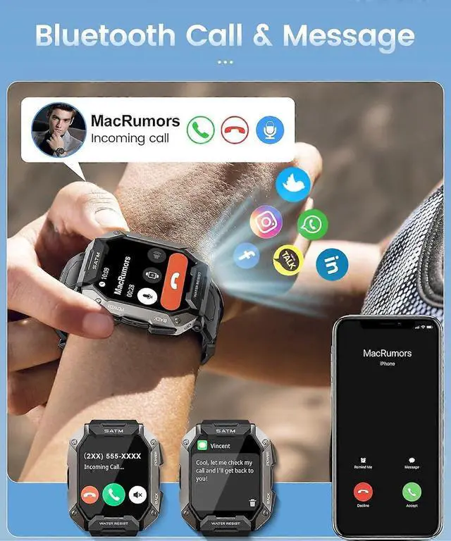 Alt view image 2 of 5 - Ecocleanpath Smart Watch for Men: Bluetooth Calls, 100+ Sports Modes, IP68 Waterproof, 80-Day Battery, Health Monitor