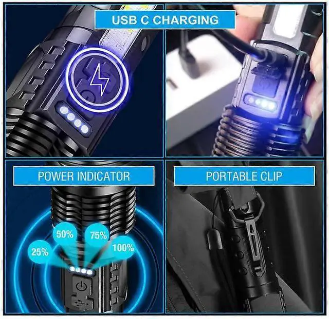 Alt view image 5 of 5 - Ecocleanpath HOSONIC A76 20000 Lumens LED Flashlight with COB Side Light, 7 Modes & USB-C Rechargeable (Black)