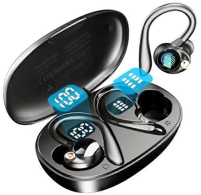 Main image of Bluetooth 5.3 Wireless Earbuds, 120H Playtime, IPX7 Waterproof Sport Earhooks with LED Display (Black)