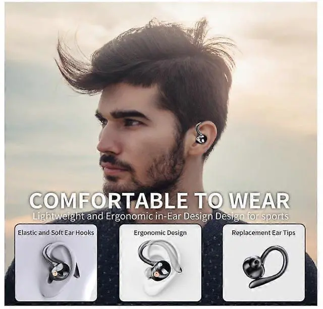 Alt view image 5 of 5 - Bluetooth 5.3 Wireless Earbuds, 120H Playtime, IPX7 Waterproof Sport Earhooks with LED Display (Black)