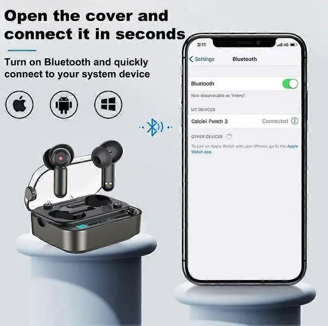Alt view image 2 of 5 - Bluetooth 5.3 Wireless Earbuds with LED Ambient Light, IPX6 Waterproof, 36H Playtime (Black)