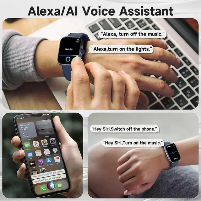 Alt view image 2 of 5 - Ecocleanpath Smart Watch with Alexa, 1.91" HD Screen, IP68 Waterproof, Heart Rate & Sleep Tracker, Blue