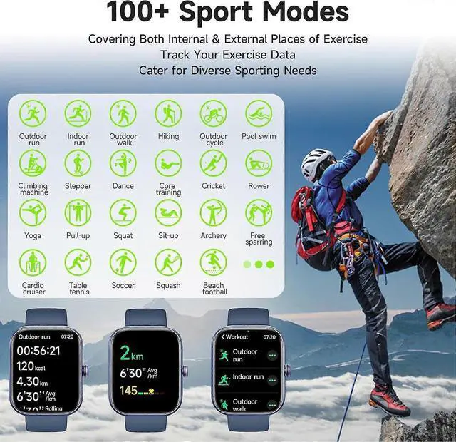 Alt view image 3 of 5 - Ecocleanpath Smart Watch with Alexa, 1.91" HD Screen, IP68 Waterproof, Heart Rate & Sleep Tracker, Blue