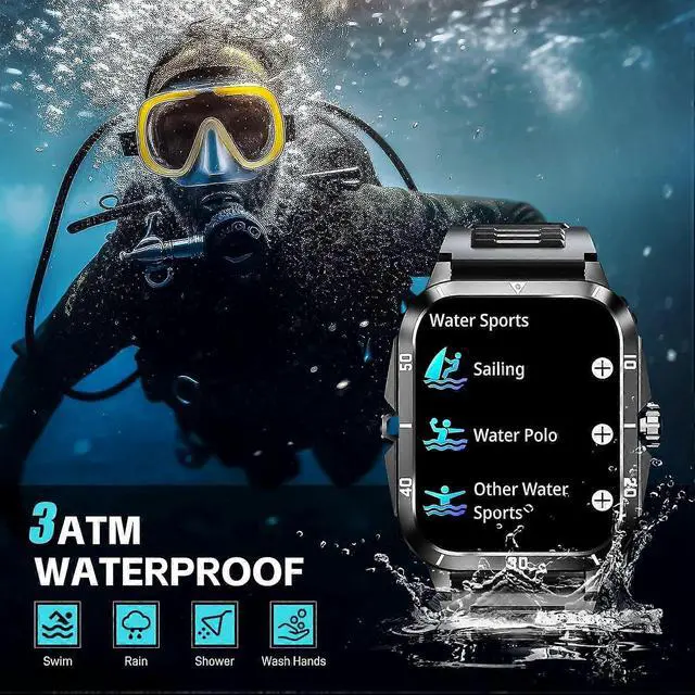 Alt view image 4 of 5 - Ecocleanpath Military Smart Watch for Men: 1.96" HD Screen, 3ATM Waterproof, Heart Rate Monitor, 100+ Sports Modes, Call Function (Black)
