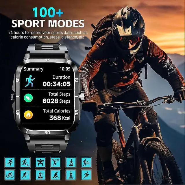 Alt view image 5 of 5 - Ecocleanpath Military Smart Watch for Men: 1.96" HD Screen, 3ATM Waterproof, Heart Rate Monitor, 100+ Sports Modes, Call Function (Black)