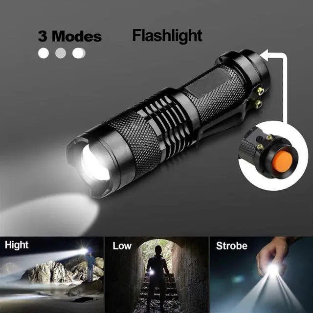 Alt view image 2 of 5 - Ecocleanpath 2-Pack Mini LED Flashlight, 350 Lumens Super Bright, 3 Modes Zoomable AA Torch for Camping Fishing Outdoor