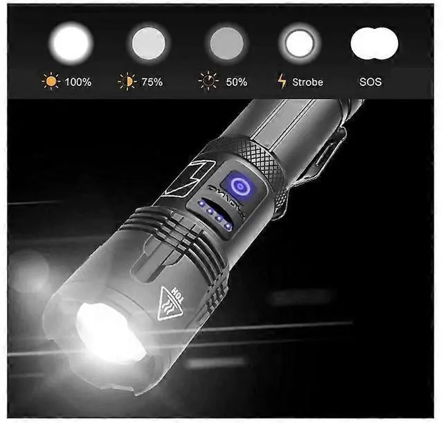 Alt view image 2 of 5 - Ecocleanpath Super Bright XHP70 LED Flashlight, 20000 Lumen USB Rechargeable, 5 Modes Zoomable Waterproof Tactical Light (Black)