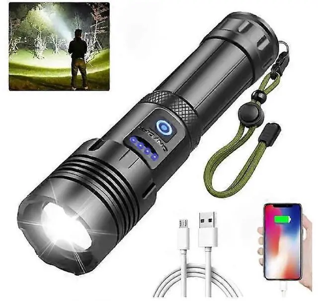 Main image of Ecocleanpath Super Bright XHP70 LED Flashlight, 20000 Lumen USB Rechargeable, 5 Modes Zoomable Waterproof Tactical Light (Black)