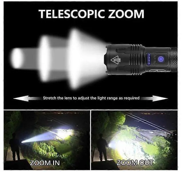 Alt view image 3 of 5 - Ecocleanpath Super Bright XHP70 LED Flashlight, 20000 Lumen USB Rechargeable, 5 Modes Zoomable Waterproof Tactical Light (Black)