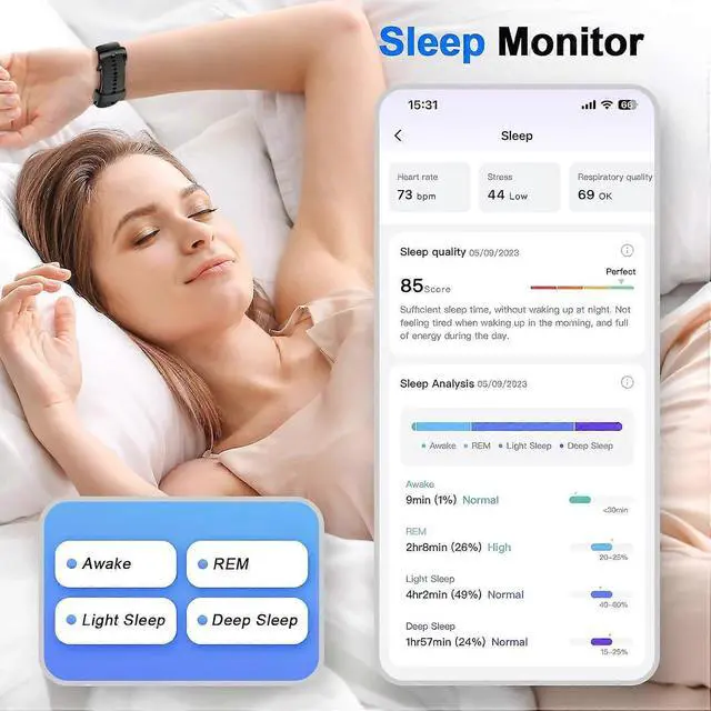 Alt view image 5 of 5 - Ecocleanpath Smart Watch with Bluetooth Call & Alexa, 1.8" HD Fitness Tracker, Heart Rate SpO2 Monitor, Black