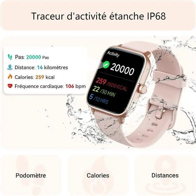 Alt view image 4 of 5 - Ecocleanpath 1.8" Smart Watch for Women: Bluetooth Calls, Alexa, IP68 Waterproof, 100 Sports Modes, Pink