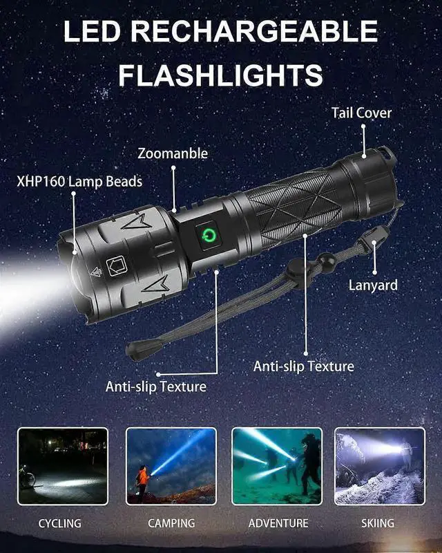Alt view image 5 of 5 - Ecocleanpath 100000 Lumens Rechargeable Tactical Flashlight, 5 Modes Zoomable Super Bright LED, IPX5 Waterproof & Power Bank