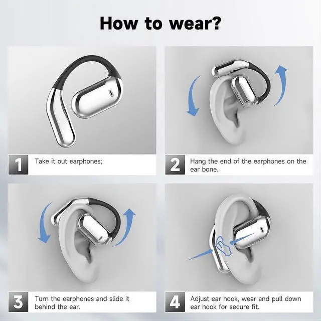 Alt view image 4 of 5 - Open Ear Bluetooth 5.4 Headphones, 50H Playtime Wireless Sport Earbuds with LED Display & Secure Ear Hooks