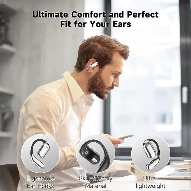 Alt view image 5 of 5 - Open Ear Bluetooth 5.4 Headphones, 50H Playtime Wireless Sport Earbuds with LED Display & Secure Ear Hooks