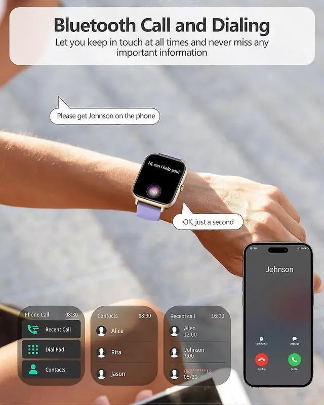 Alt view image 2 of 5 - Ecocleanpath 1.83" Smart Watch with Bluetooth Calling, Blood Pressure & Heart Rate Monitor, IP68 Waterproof, 123 Sports Modes