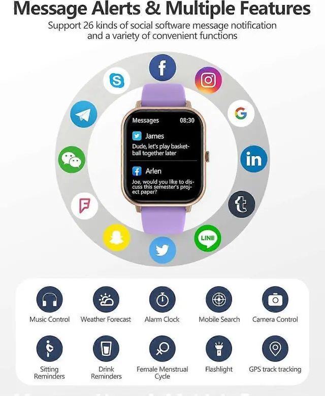 Alt view image 3 of 5 - Ecocleanpath 1.83" Smart Watch with Bluetooth Calling, Blood Pressure & Heart Rate Monitor, IP68 Waterproof, 123 Sports Modes