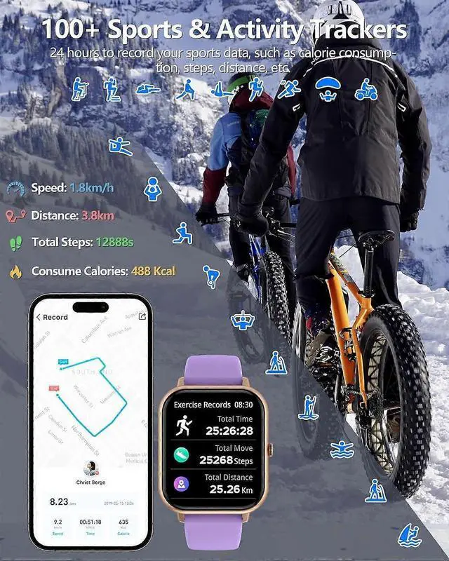Alt view image 5 of 5 - Ecocleanpath 1.83" Smart Watch with Bluetooth Calling, Blood Pressure & Heart Rate Monitor, IP68 Waterproof, 123 Sports Modes