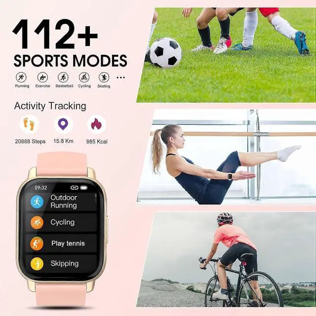 Alt view image 3 of 5 - Ecocleanpath 1.85" Smart Watch with Bluetooth Calls, IP68 Waterproof, 114 Sport Modes, Gold for Android/iOS