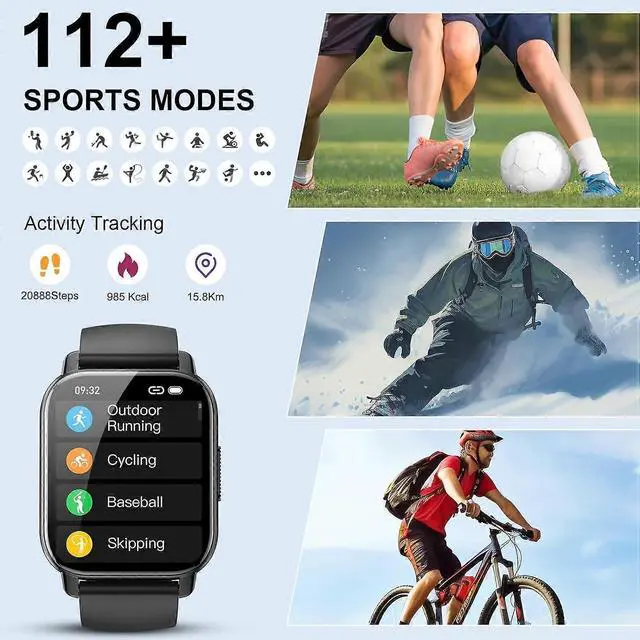 Alt view image 4 of 5 - Ecocleanpath 1.85" Smart Watch with Bluetooth Call, IP68 Waterproof, 114 Sports Modes, Compatible Android/iOS (Black)