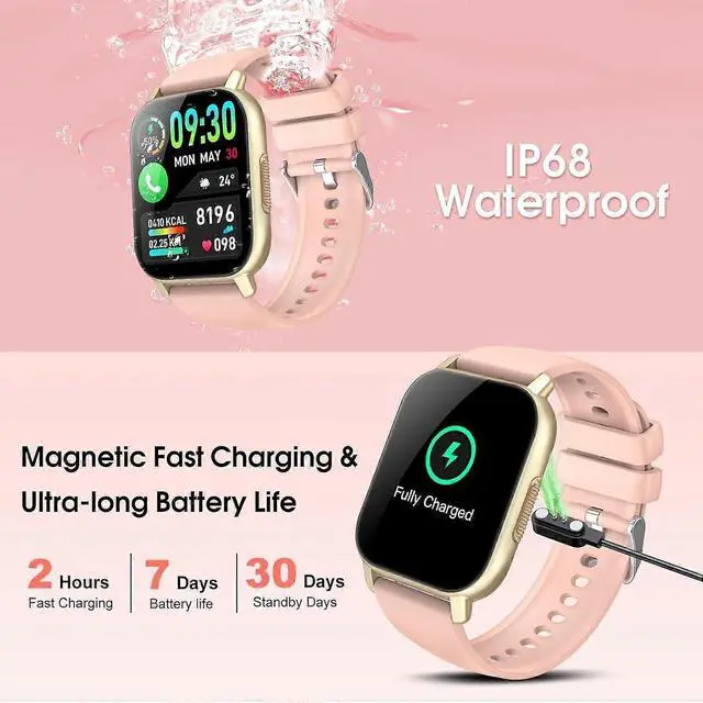 Alt view image 5 of 5 - Ecocleanpath 1.85" Smart Watch with Bluetooth Calls, IP68 Waterproof, 114 Sport Modes, Gold for Android/iOS
