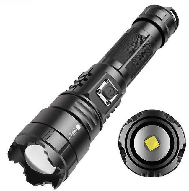 Main image of Ecocleanpath XHP70 LED Tactical Flashlight, 90000 Lumens Super Bright, 5 Modes Zoomable, USB Rechargeable, Waterproof for Camping & Emergency (Black)