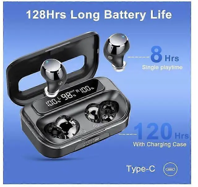 Alt view image 2 of 5 - Wireless Bluetooth Earbuds 5.3, 128H Playtime, ENC Noise Cancelling Mic, LED Display, IPX7 Waterproof (Black)