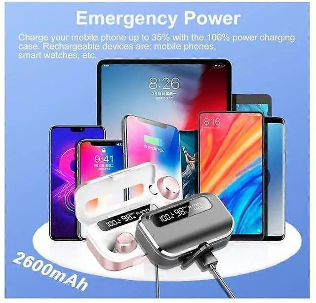 Alt view image 3 of 5 - Wireless Bluetooth Earbuds 5.3, 128H Playtime, ENC Noise Cancelling Mic, LED Display, IPX7 Waterproof (Black)