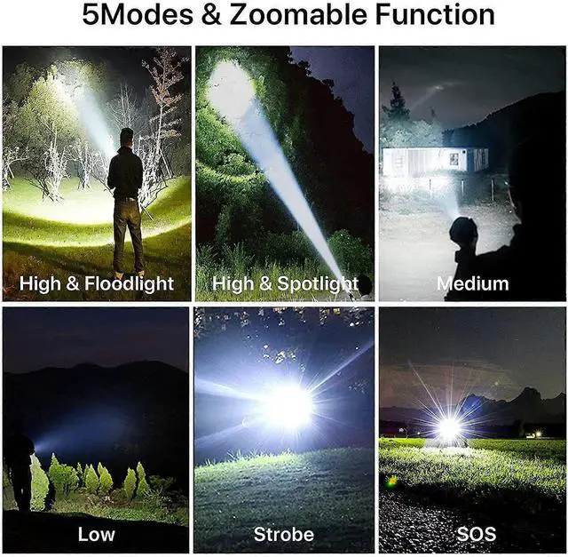 Alt view image 4 of 5 - Ecocleanpath 990,000 Lumens Rechargeable LED Flashlight, 5 Modes IPX6 Waterproof, Super Bright Handheld Light for Emergencies