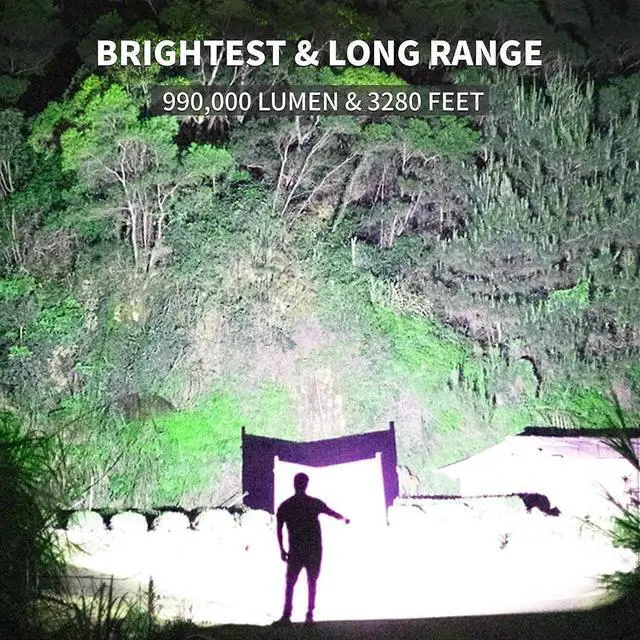 Alt view image 2 of 5 - Ecocleanpath 990,000 Lumen Rechargeable LED Flashlight, USB-C Fast Charge, 5 Modes, Waterproof, 3280ft Beam