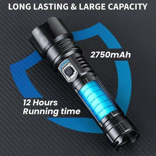 Alt view image 4 of 5 - Ecocleanpath 990,000 Lumen Rechargeable LED Flashlight, USB-C Fast Charge, 5 Modes, Waterproof, 3280ft Beam