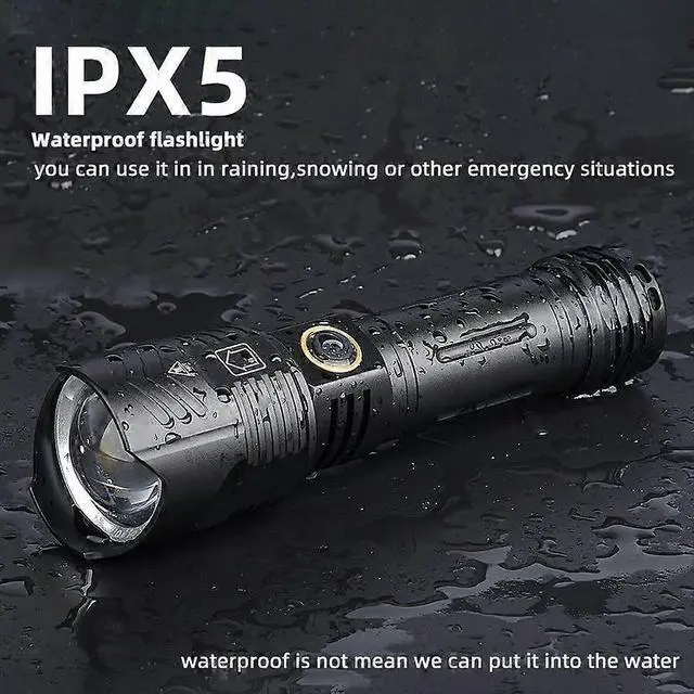 Alt view image 3 of 5 - Ecocleanpath 100,000 Lumens Rechargeable LED Flashlight, 5 Modes Zoomable IPX5 Waterproof Tactical Spotlight for Outdoor