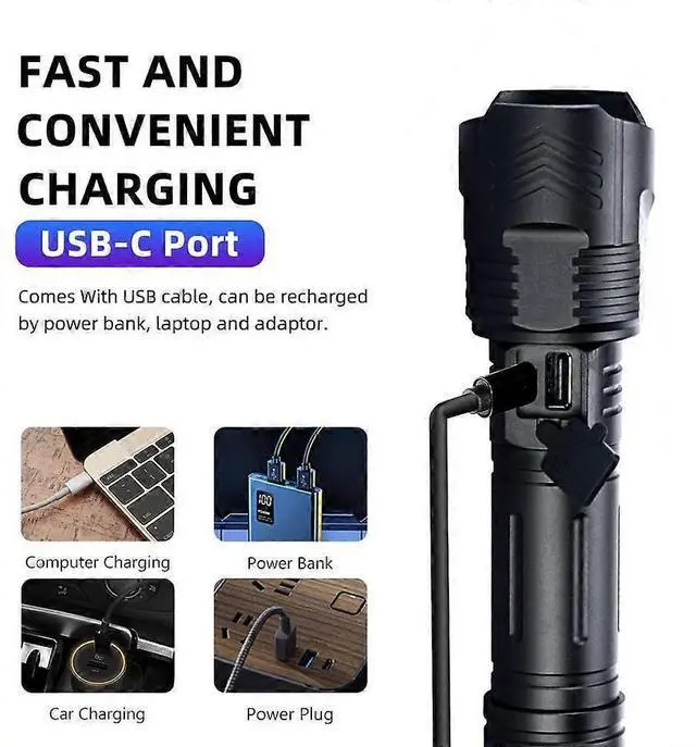 Alt view image 5 of 5 - Ecocleanpath 100,000 Lumens Rechargeable LED Flashlight, 5 Modes Zoomable IPX5 Waterproof Tactical Spotlight for Outdoor