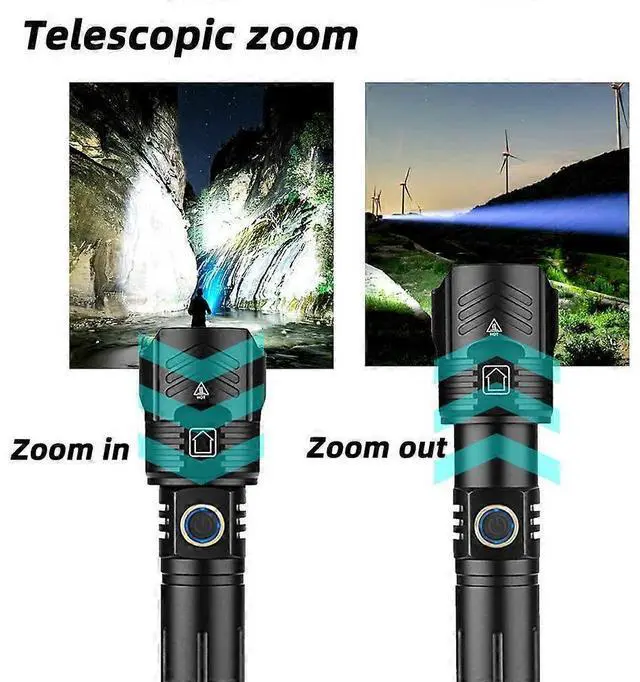 Alt view image 4 of 5 - Ecocleanpath 100,000 Lumens Rechargeable LED Flashlight, 5 Modes Zoomable IPX5 Waterproof Tactical Spotlight for Outdoor