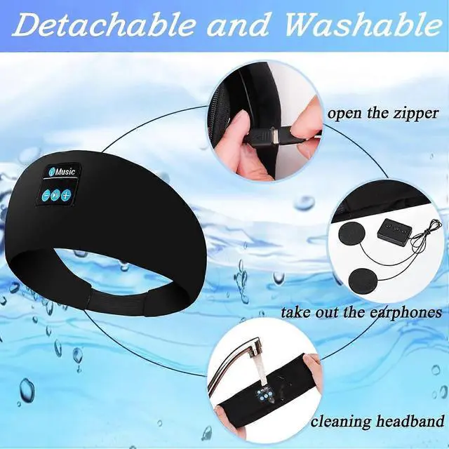 Alt view image 3 of 5 - Bluetooth 3-in-1 Sleep Headband: Adjustable, Breathable for Exercise, Insomnia & Side-Lying (Black)