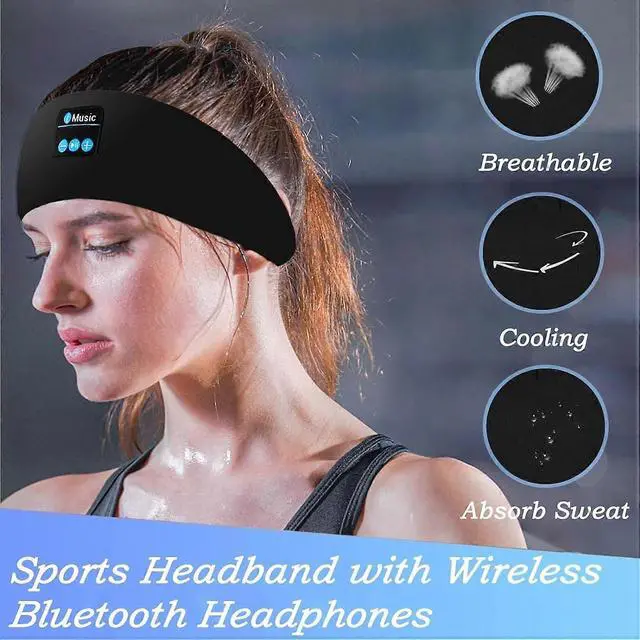 Alt view image 2 of 5 - Bluetooth 3-in-1 Sleep Headband: Adjustable, Breathable for Exercise, Insomnia & Side-Lying (Black)