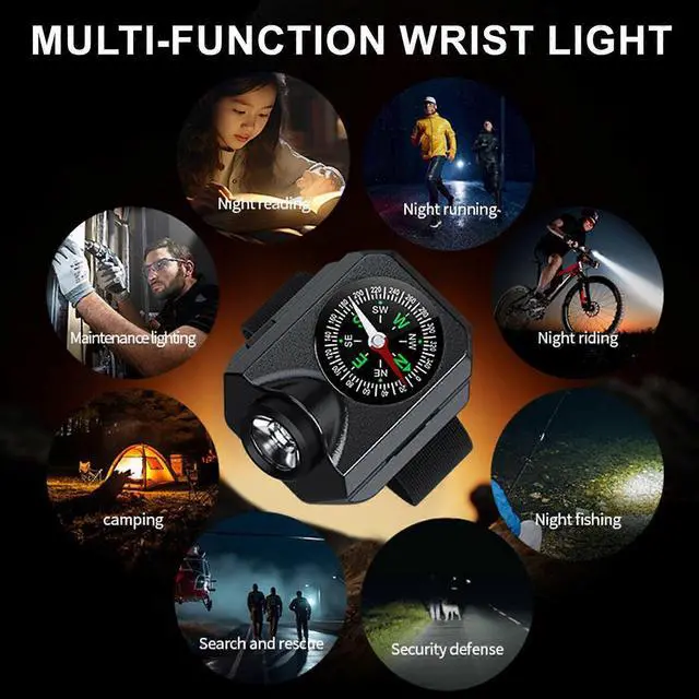 Alt view image 5 of 5 - Ecocleanpath 1000 Lumen Rechargeable Wrist Flashlight, 5 Modes LED Running Light with Compass, Waterproof for Running Biking Hiking