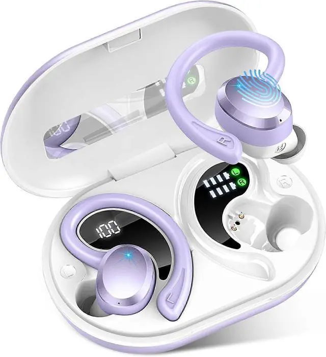 Main image of Bluetooth 5.3 Sports Earphones, IP7 Waterproof, 48H Playback, Noise Cancelling Mic (Purple)