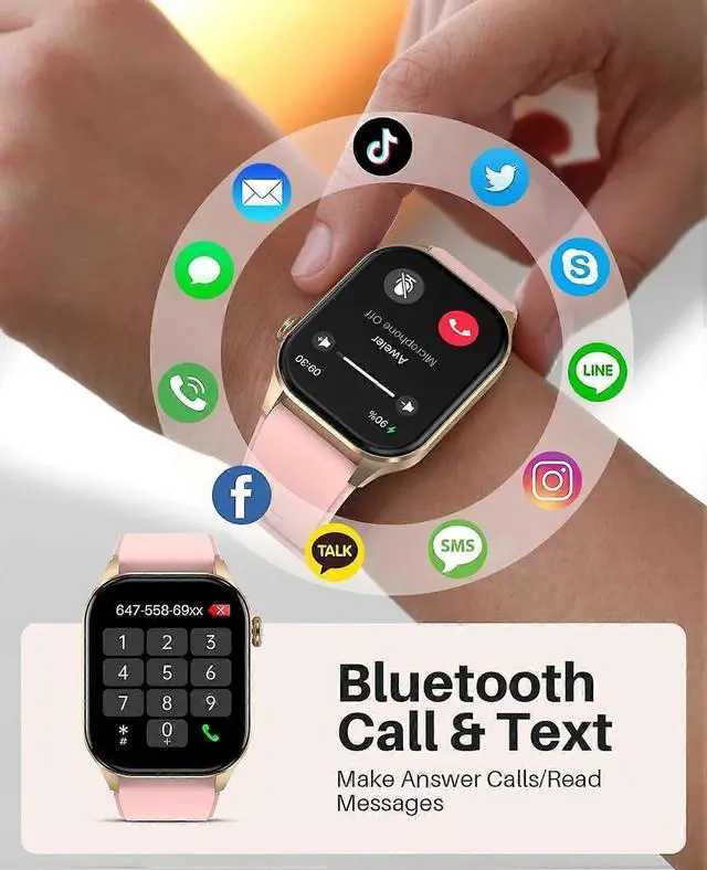 Alt view image 2 of 5 - Ecocleanpath Smart Watch 2.04" AMOLED, True Blood Oxygen Monitor, 136 Sports Modes, IP68 Waterproof, Rose Gold