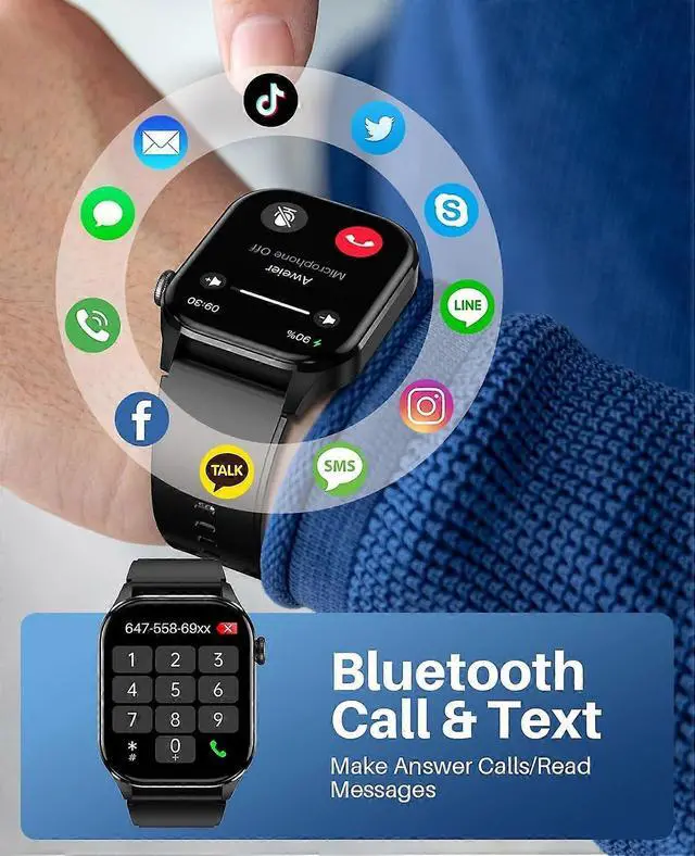 Alt view image 3 of 5 - Ecocleanpath Smart Watch 2.04" AMOLED, True Blood Oxygen Monitor, IP68 Waterproof, 7-Day Battery, Black