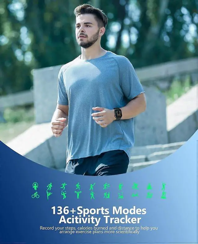 Alt view image 5 of 5 - Ecocleanpath Smart Watch 2.04" AMOLED, True Blood Oxygen Monitor, IP68 Waterproof, 7-Day Battery, Black