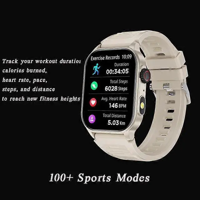 Alt view image 5 of 5 - Ecocleanpath Smartwatch with Bluetooth Calling, 100+ Sport Modes, Health Monitor, 2.01" HD Touch Screen (Khaki)